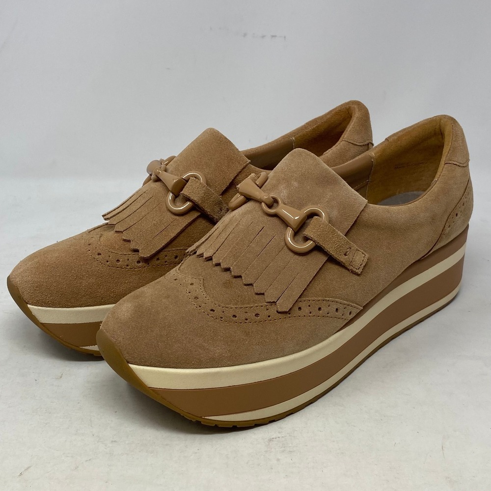 Dolce Vita Tan Suede Platform Loafers Kiltie Fringe Horsebit Wingtip Size 9
